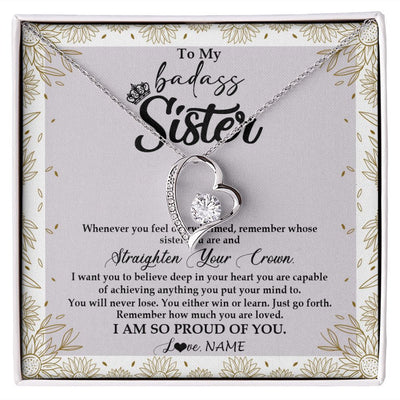 Forever Love Necklace | Personalized To My Sister Necklace From Brother Sister Straighten Your Crown Sister Birthday Christmas Graduation Jewelry Customized Gift Box Message Card | teecentury