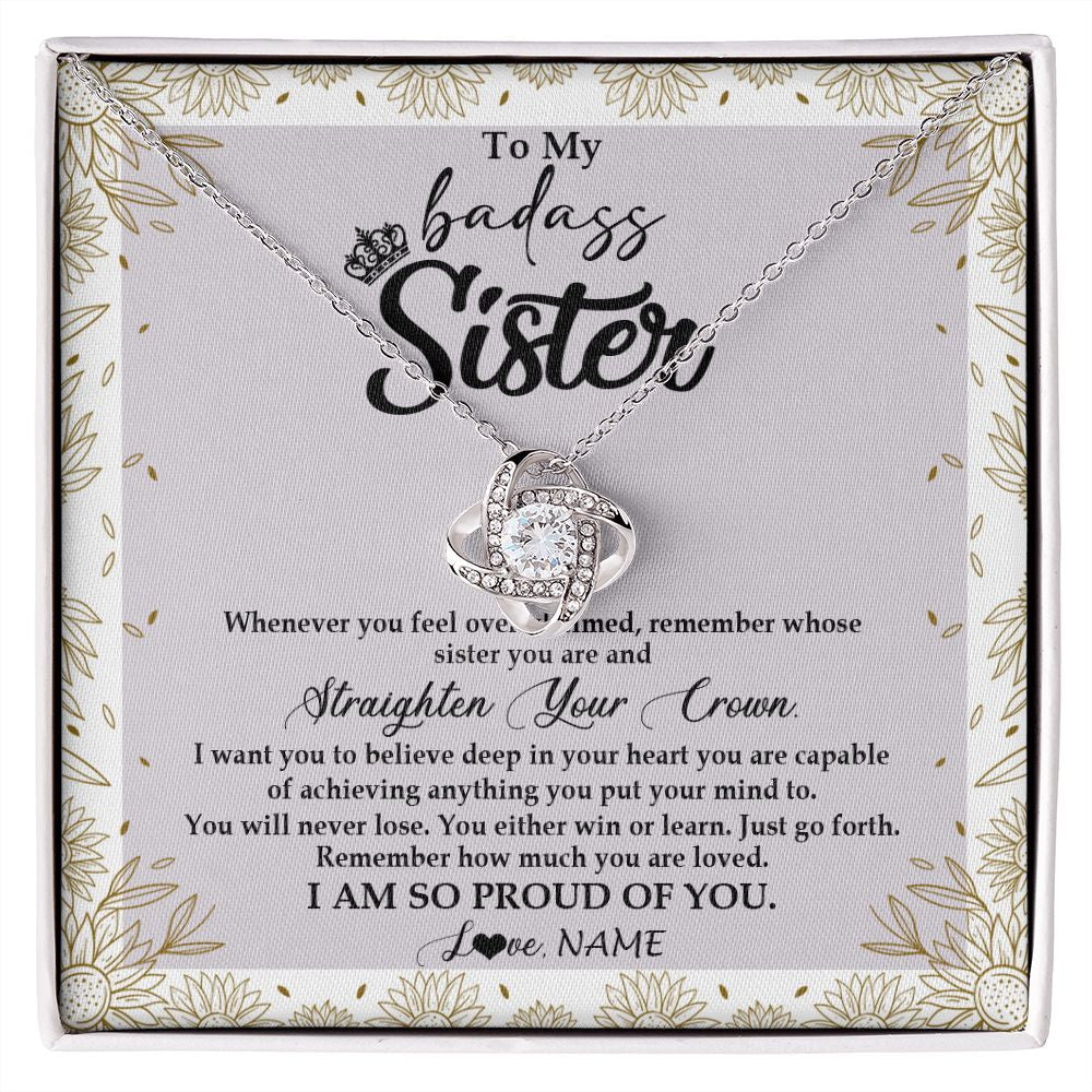Love Knot Necklace | Personalized To My Sister Necklace From Brother Sister Straighten Your Crown Sister Birthday Christmas Graduation Jewelry Customized Gift Box Message Card | teecentury