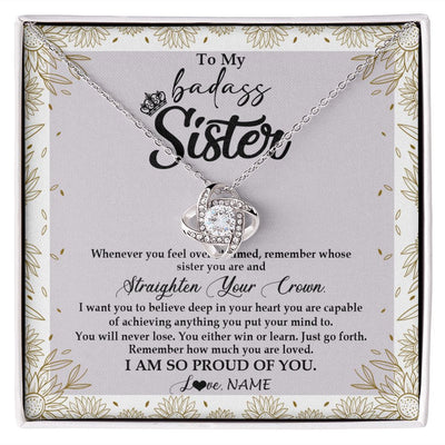 Love Knot Necklace | Personalized To My Sister Necklace From Brother Sister Straighten Your Crown Sister Birthday Christmas Graduation Jewelry Customized Gift Box Message Card | teecentury