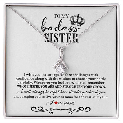 Alluring Beauty Necklace | Personalized To My Sister Necklace From Brother Sister Wish You The Strength Sister Birthday Christmas Graduation Jewelry Customized Gift Box Message Card | teecentury
