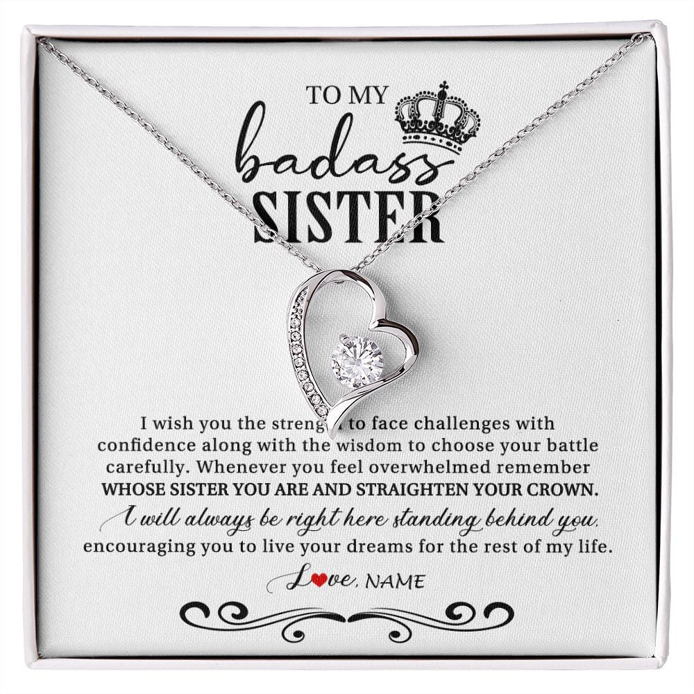 Forever Love Necklace | Personalized To My Sister Necklace From Brother Sister Wish You The Strength Sister Birthday Christmas Graduation Jewelry Customized Gift Box Message Card | teecentury