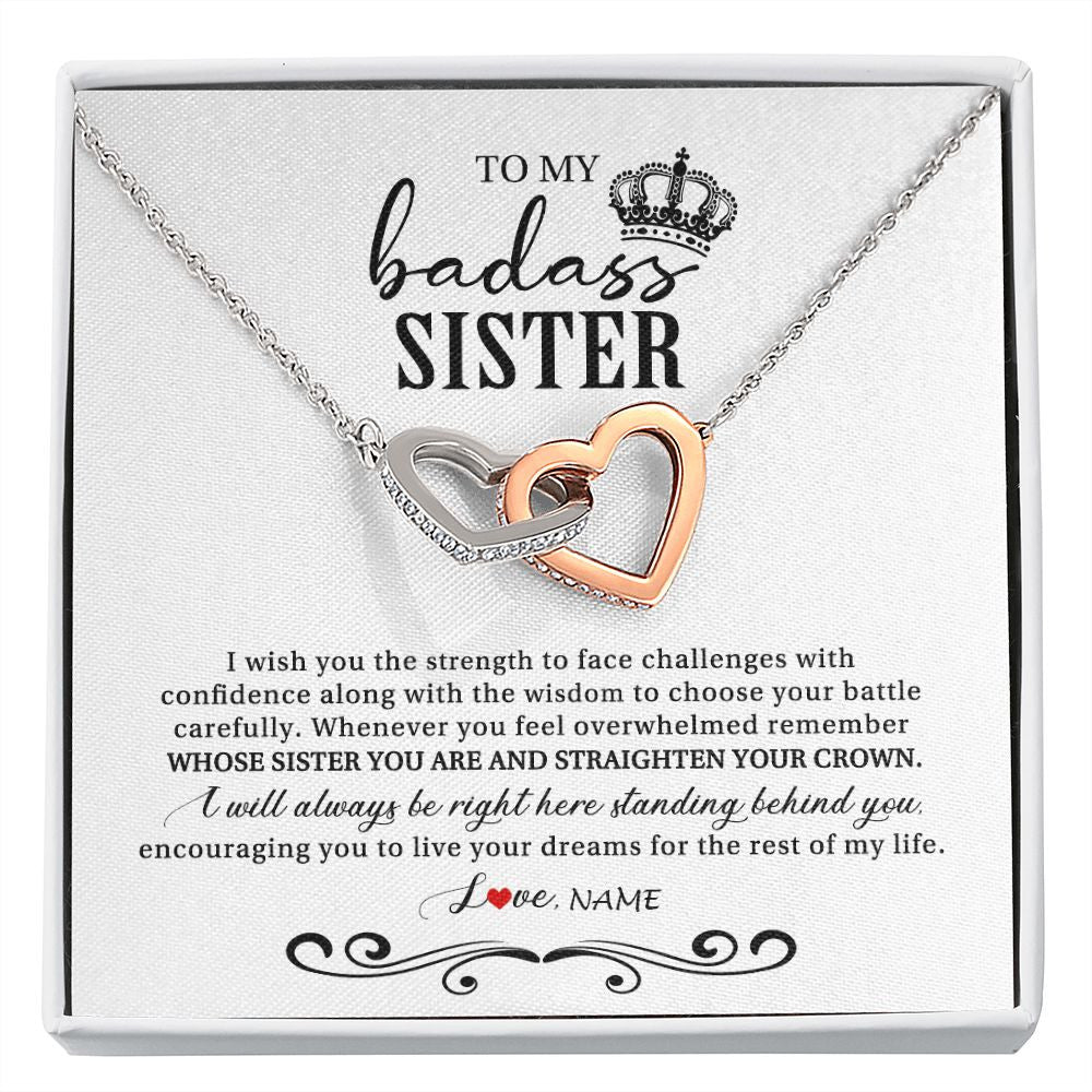 Interlocking Hearts Necklace | Personalized To My Sister Necklace From Brother Sister Wish You The Strength Sister Birthday Christmas Graduation Jewelry Customized Gift Box Message Card | teecentury