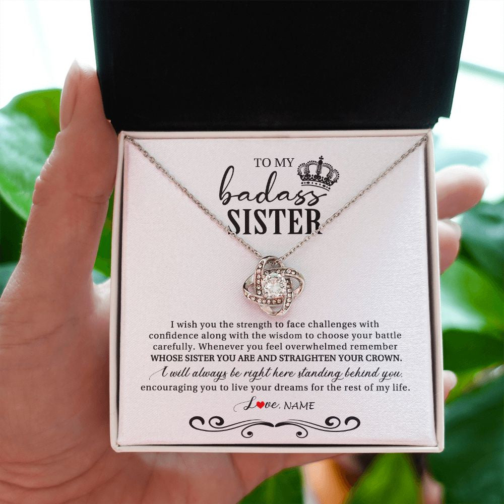 Love Knot Necklace | Personalized To My Sister Necklace From Brother Sister Wish You The Strength Sister Birthday Christmas Graduation Jewelry Customized Gift Box Message Card | teecentury