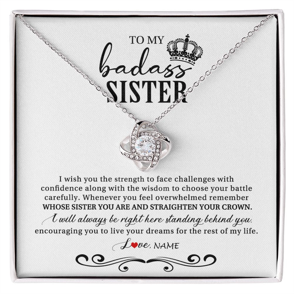 Love Knot Necklace | Personalized To My Sister Necklace From Brother Sister Wish You The Strength Sister Birthday Christmas Graduation Jewelry Customized Gift Box Message Card | teecentury