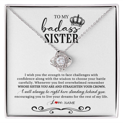 Love Knot Necklace | Personalized To My Sister Necklace From Brother Sister Wish You The Strength Sister Birthday Christmas Graduation Jewelry Customized Gift Box Message Card | teecentury