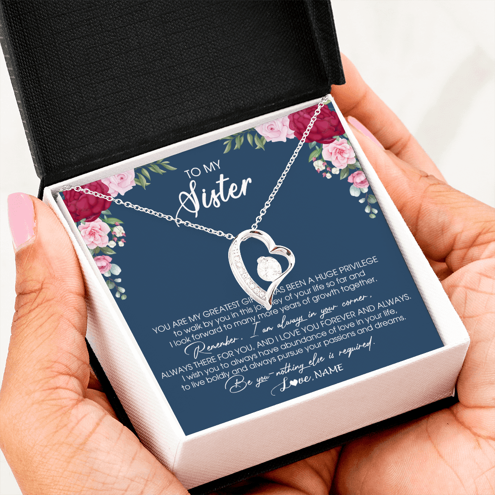Forever Love Necklace | Personalized To My Sister Necklace From Brother Sister You Are My Greatest Gift Sister Birthday Christmas Customized Jewelry Gift Box Message Card | teecentury
