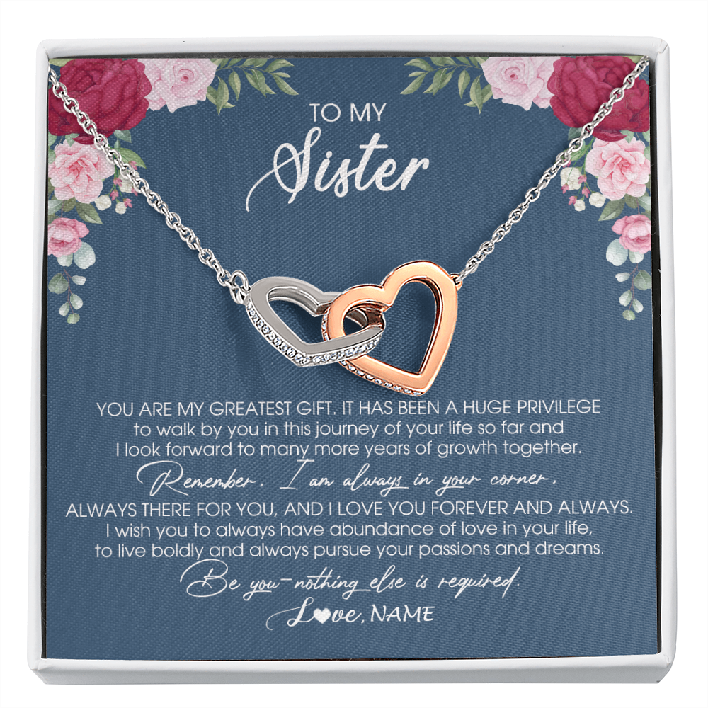 Interlocking Hearts Necklace | Personalized To My Sister Necklace From Brother Sister You Are My Greatest Gift Sister Birthday Christmas Customized Jewelry Gift Box Message Card | teecentury