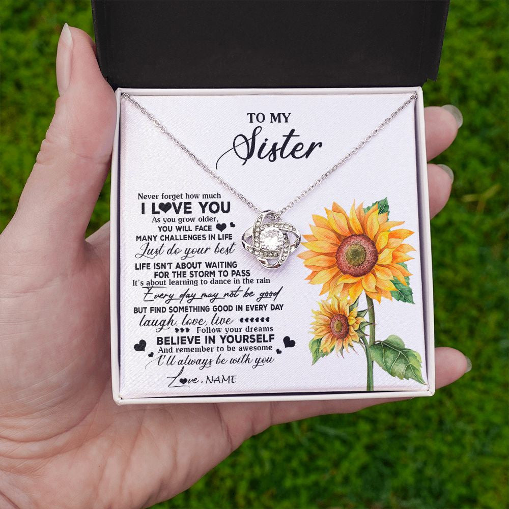 Love Knot Necklace | Personalized To My Sister Necklace From Brother Sunflower Wood Laugh Love Live Sister Birthday Graduation Christmas Customized Gift Box Message Card | teecentury