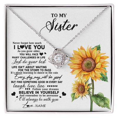 Love Knot Necklace | Personalized To My Sister Necklace From Brother Sunflower Wood Laugh Love Live Sister Birthday Graduation Christmas Customized Gift Box Message Card | teecentury