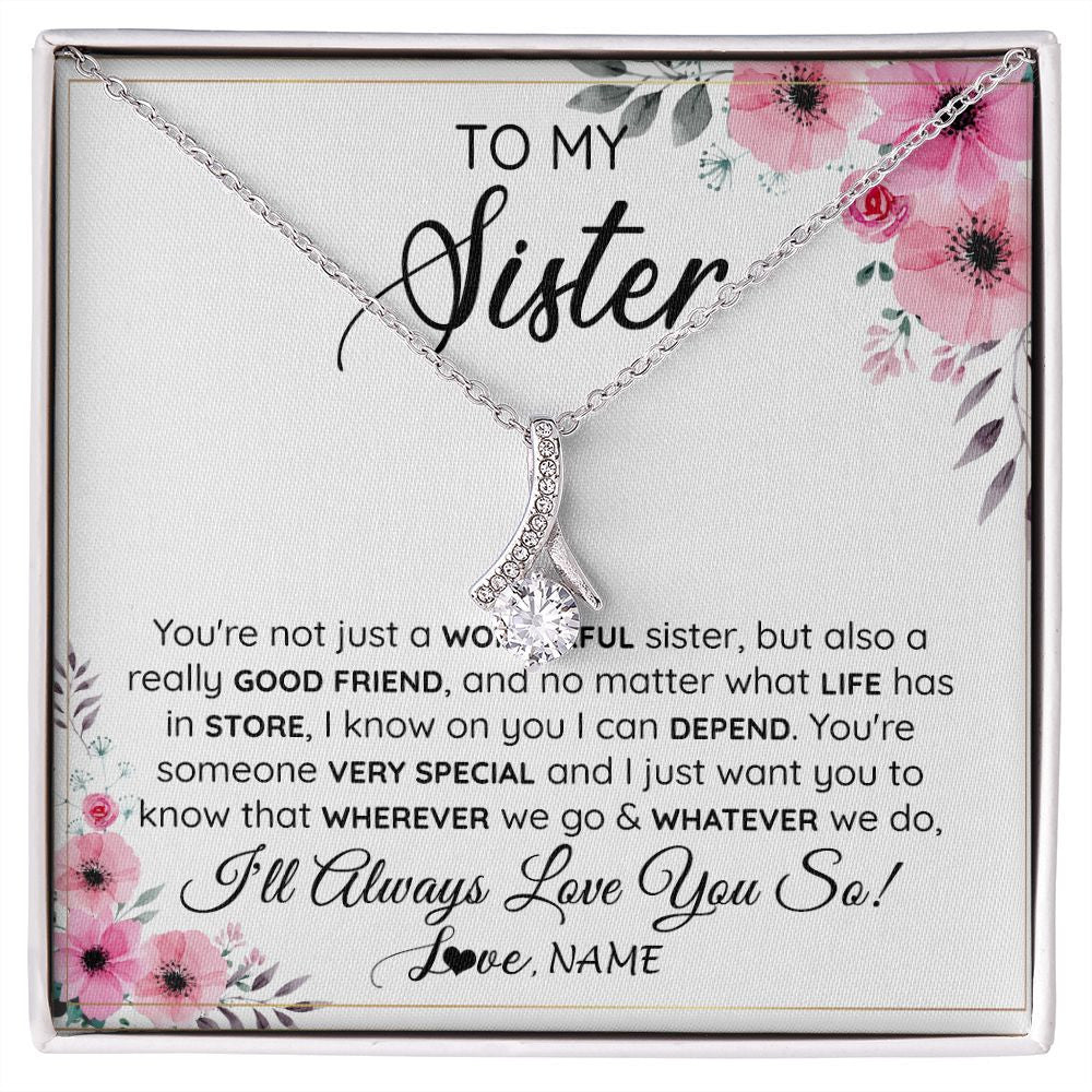 Alluring Beauty Necklace | Personalized To My Sister Necklace From Little Sister Big Sister A Wonderful Sister Best Friend Birthday Christmas Jewelry Customized Gift Box Message Card | teecentury