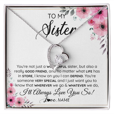Forever Love Necklace | Personalized To My Sister Necklace From Little Sister Big Sister A Wonderful Sister Best Friend Birthday Christmas Jewelry Customized Gift Box Message Card | teecentury