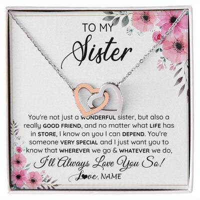 Interlocking Hearts Necklace | Personalized To My Sister Necklace From Little Sister Big Sister A Wonderful Sister Best Friend Birthday Christmas Jewelry Customized Gift Box Message Card | teecentury
