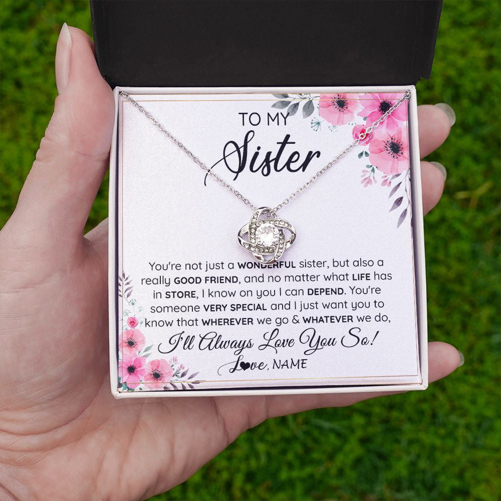 Love Knot Necklace | Personalized To My Sister Necklace From Little Sister Big Sister A Wonderful Sister Best Friend Birthday Christmas Jewelry Customized Gift Box Message Card | teecentury