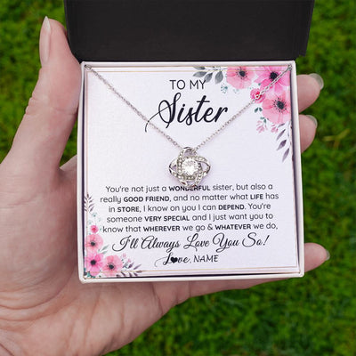 Love Knot Necklace | Personalized To My Sister Necklace From Little Sister Big Sister A Wonderful Sister Best Friend Birthday Christmas Jewelry Customized Gift Box Message Card | teecentury