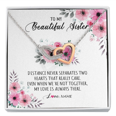 Interlocking Hearts Necklace | Personalized To My Sister Necklace From Sister Brother My Love Is Always There Sister Birthday Graduation Christmas Jewelry Customized Gift Box Message Card | teecentury