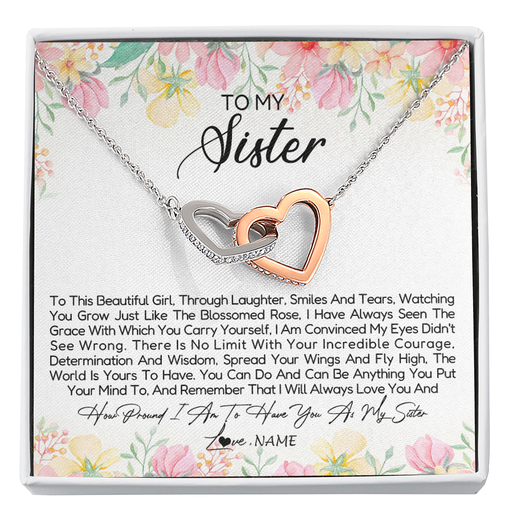 Interlocking Hearts Necklace | Personalized To My Sister Necklace From Sister Brother To This Beautiful Girl Sister Pendant Jewelry Birthday Christmas Customized Gift Box Message Card | teecentury