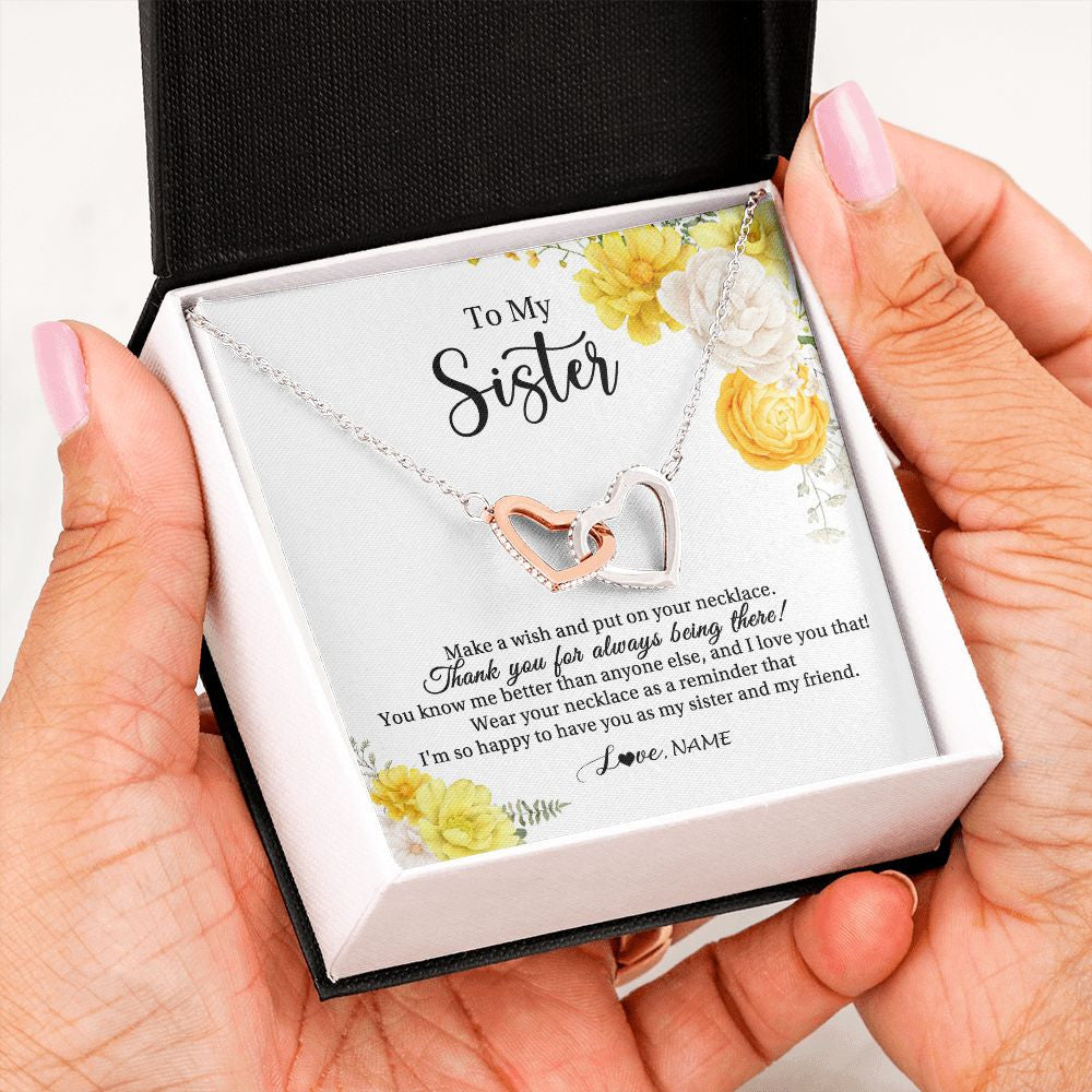 Interlocking Hearts Necklace | Personalized To My Sister Necklace From Sister My Friend Unbiological Sister Soul Sister Birthday Christmas Graduation Jewelry Customized Gift Box Message Card | teecentury