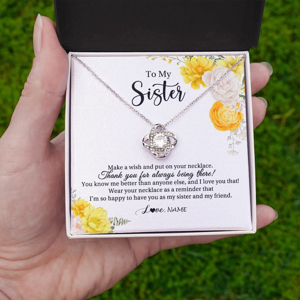 Love Knot Necklace | Personalized To My Sister Necklace From Sister My Friend Unbiological Sister Soul Sister Birthday Christmas Graduation Jewelry Customized Gift Box Message Card | teecentury