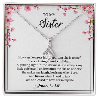 Alluring Beauty Necklace | Personalized To My Sister Necklace From Sister She's A Loving Friend Bestie Sister Birthday Graduation Christmas Pendant Customized Gift Box Message Card | teecentury