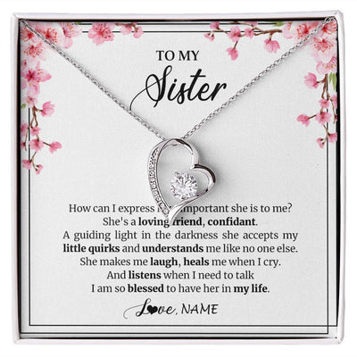 Forever Love Necklace | Personalized To My Sister Necklace From Sister She's A Loving Friend Bestie Sister Birthday Graduation Christmas Pendant Customized Gift Box Message Card | teecentury