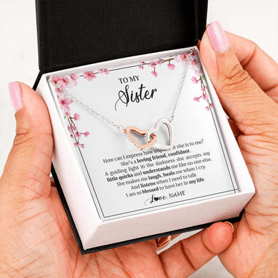 Interlocking Hearts Necklace | Personalized To My Sister Necklace From Sister She's A Loving Friend Bestie Sister Birthday Graduation Christmas Pendant Customized Gift Box Message Card | teecentury