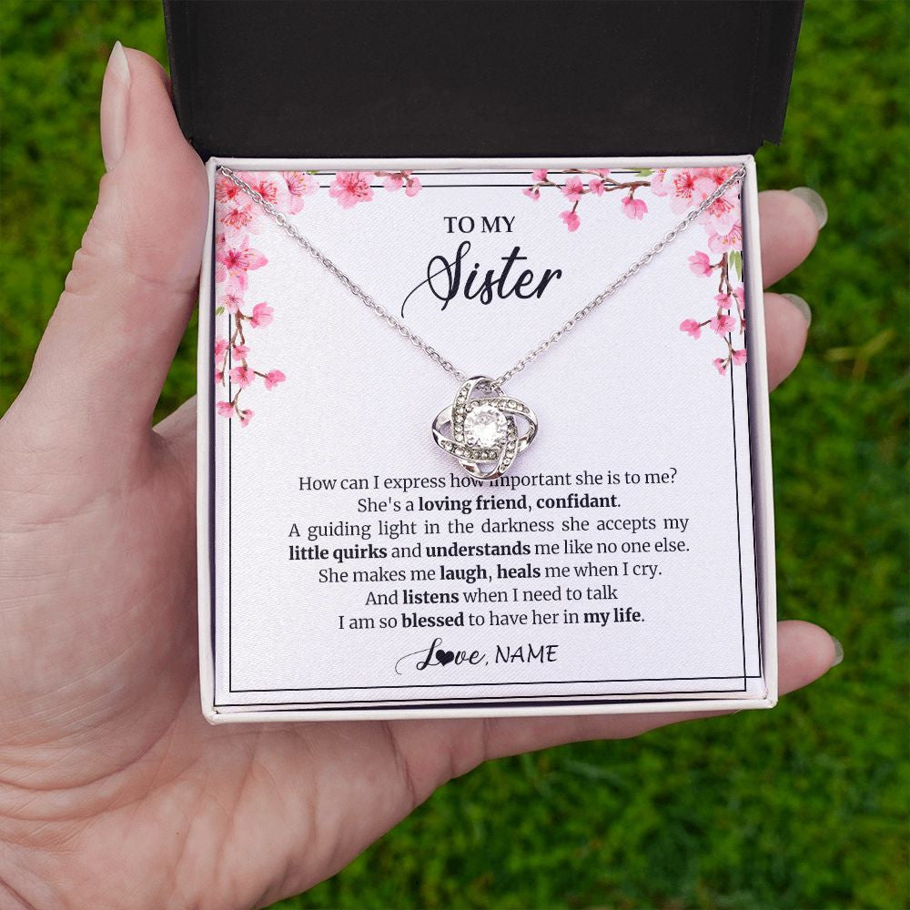 Love Knot Necklace | Personalized To My Sister Necklace From Sister She's A Loving Friend Bestie Sister Birthday Graduation Christmas Pendant Customized Gift Box Message Card | teecentury