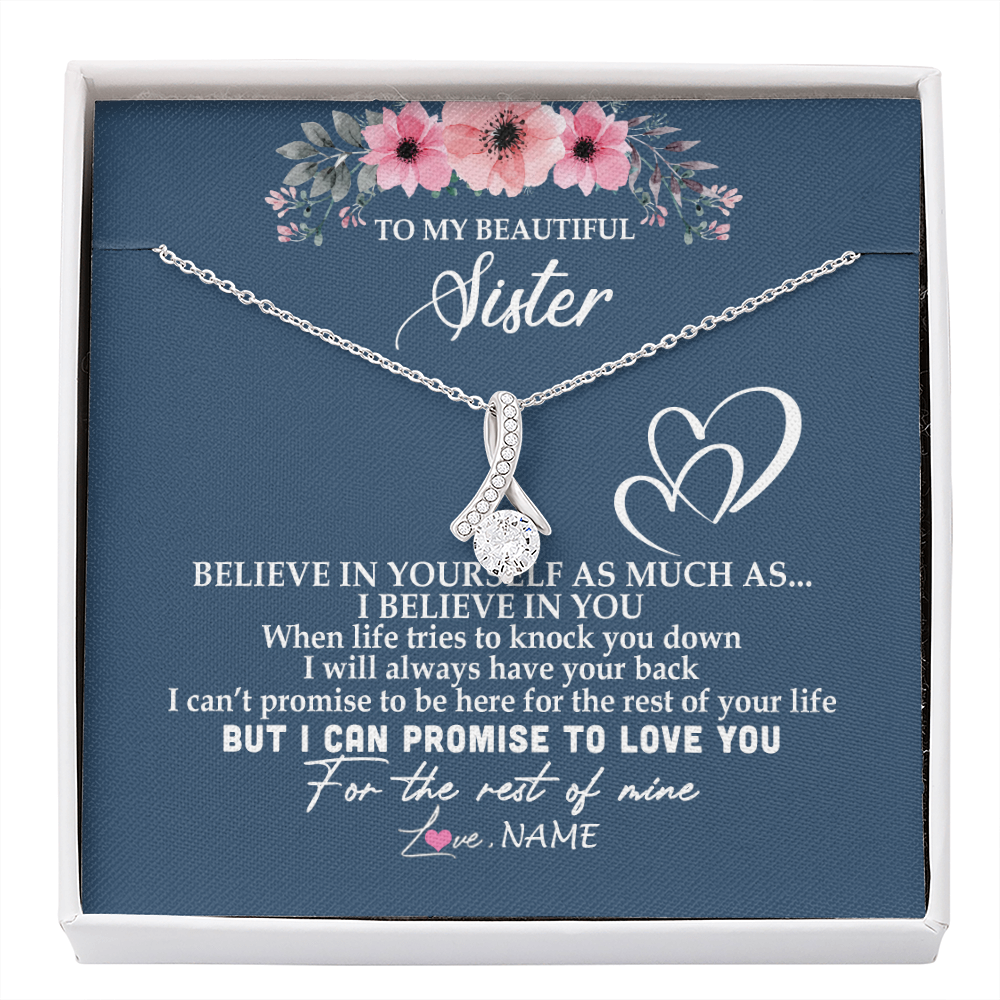 Alluring Beauty Necklace | Personalized To My Sister Necklace from Brother Sister Believe In Yourself Sister Birthday Graduation Christmas Customized Message Card | teecentury