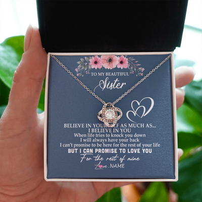 Love Knot Necklace | Personalized To My Sister Necklace from Brother Sister Believe In Yourself Sister Birthday Graduation Christmas Customized Message Card | teecentury
