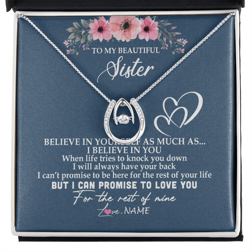 Lucky In Love Necklace | Personalized To My Sister Necklace from Brother Sister Believe In Yourself Sister Birthday Graduation Christmas Customized Message Card | teecentury