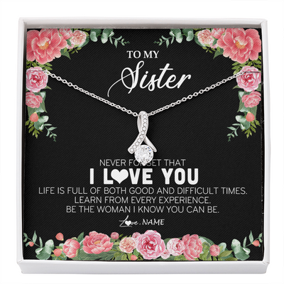 Alluring Beauty Necklace | Personalized To My Sister Necklace from Brother Sister Never Forget I Love You Floral Jewelry for Sister Birthday Graduation Christmas Customized Message Card | teecentury