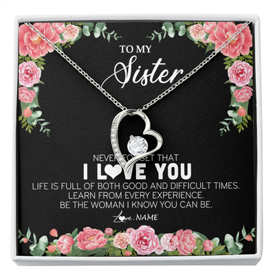 Forever Love Necklace | Personalized To My Sister Necklace from Brother Sister Never Forget I Love You Floral Jewelry for Sister Birthday Graduation Christmas Customized Message Card | teecentury