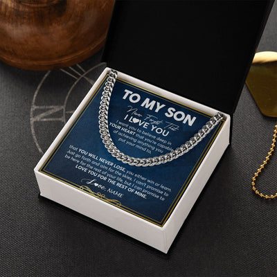 Cuban Link Chain Necklace | Personalized To My Son Cuban Necklace From Mom Dad Mother Father Never Forget That I Love You Son Birthday Christmas Customized Gift Box Message Card | teecentury