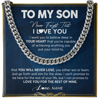 Cuban Link Chain Necklace | Personalized To My Son Cuban Necklace From Mom Dad Mother Father Never Forget That I Love You Son Birthday Christmas Customized Gift Box Message Card | teecentury
