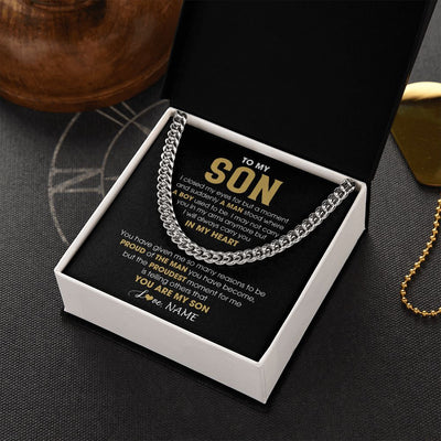 Cuban Link Chain Necklace | Personalized To My Son Cuban Necklace From Mom Dad Mother Father Proud Of The Man Son Birthday Graduation Christmas Customized Gift Box Message Card | teecentury