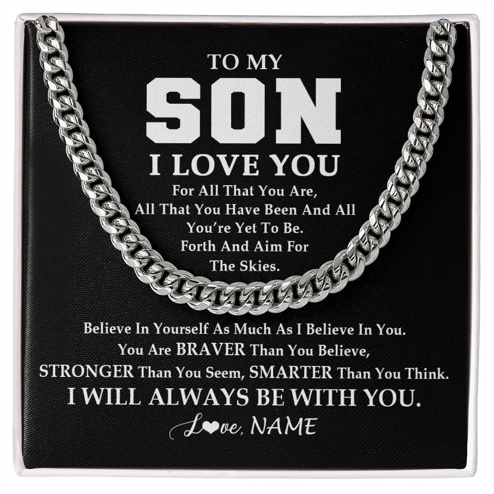 Cuban Link Chain Necklace | Personalized To My Son Necklace Cuban From Mom Dad Mother Father Believe In Yourself Son Birthday Graduation Christmas Customized Gift Box Message Card | teecentury
