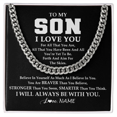 Cuban Link Chain Necklace | Personalized To My Son Necklace Cuban From Mom Dad Mother Father Believe In Yourself Son Birthday Graduation Christmas Customized Gift Box Message Card | teecentury