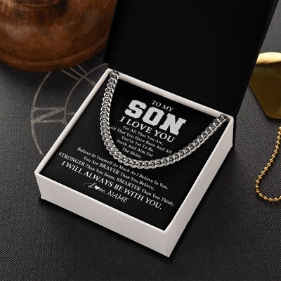 Cuban Link Chain Necklace | Personalized To My Son Necklace Cuban From Mom Dad Mother Father Believe In Yourself Son Birthday Graduation Christmas Customized Gift Box Message Card | teecentury