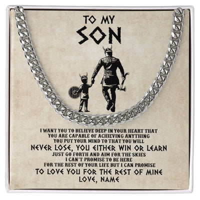 Cuban Link Chain Necklace | Personalized To My Son Necklace From Dad Father You Will Never Lose Viking Son Birthday Graduation Valentines Christmas Customized Gift Box Message Card | teecentury