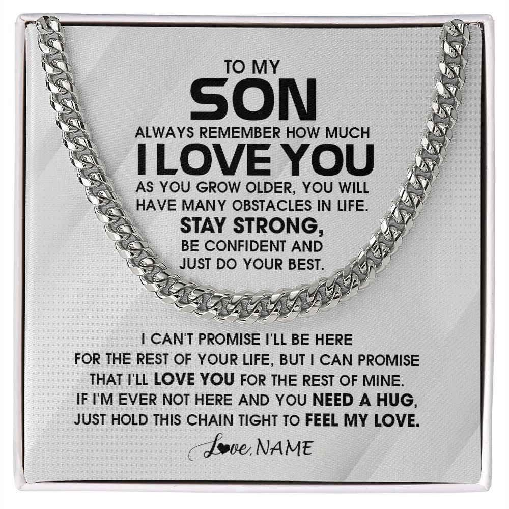 Cuban Link Chain Necklace | Personalized To My Son Necklace From Mom Dad Mother Father Always Remember I Love You Son Birthday Graduation Christmas Customized Gift Box Message Card | teecentury