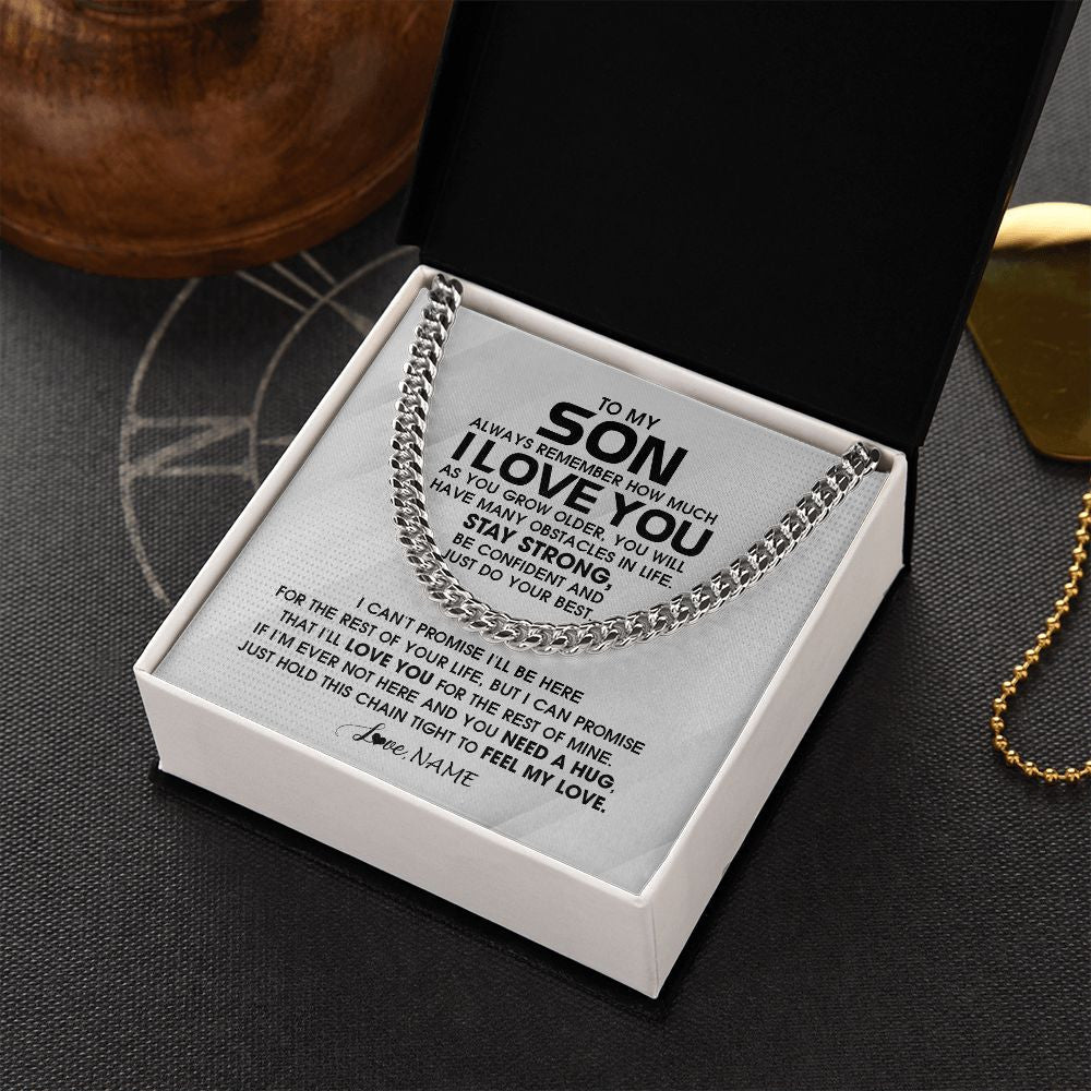 Cuban Link Chain Necklace | Personalized To My Son Necklace From Mom Dad Mother Father Always Remember I Love You Son Birthday Graduation Christmas Customized Gift Box Message Card | teecentury