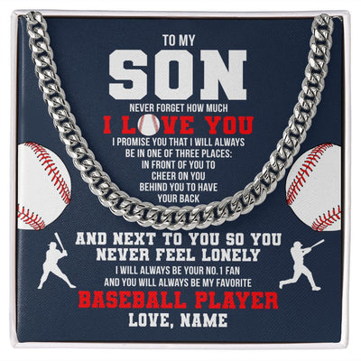 Cuban Link Chain Necklace | Personalized To My Son Necklace From Mom Dad Mother Father Never Forget I Love You Baseball Son Birthday Christmas Customized Gift Box Message Card | teecentury