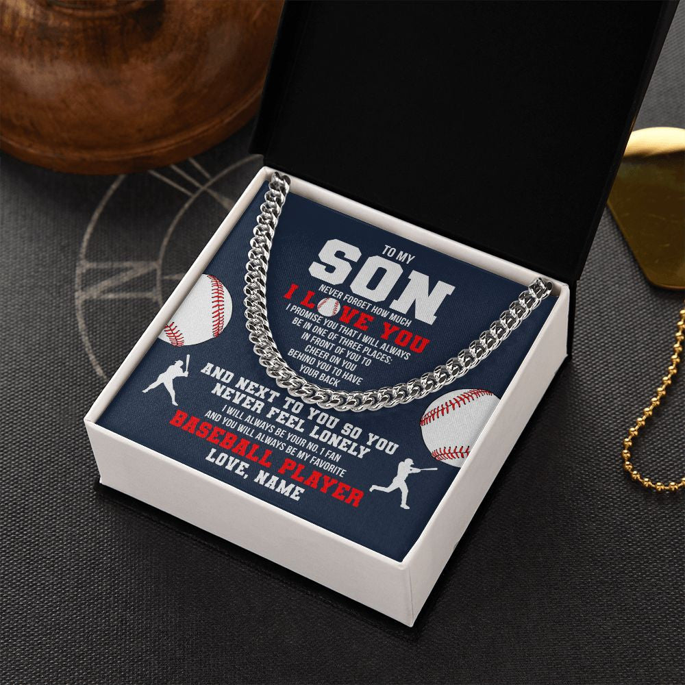 Cuban Link Chain Necklace | Personalized To My Son Necklace From Mom Dad Mother Father Never Forget I Love You Baseball Son Birthday Christmas Customized Gift Box Message Card | teecentury