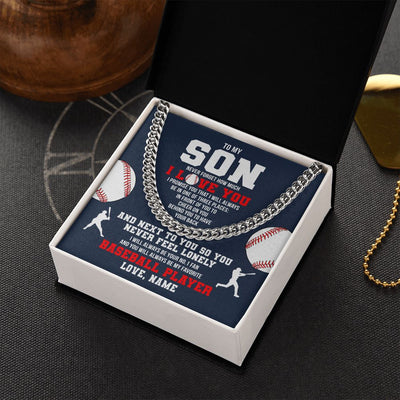 Cuban Link Chain Necklace | Personalized To My Son Necklace From Mom Dad Mother Father Never Forget I Love You Baseball Son Birthday Christmas Customized Gift Box Message Card | teecentury