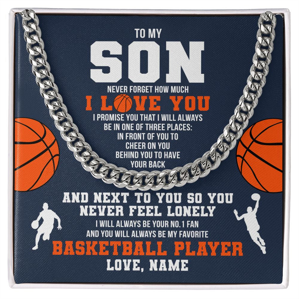 Cuban Link Chain Necklace | Personalized To My Son Necklace From Mom Dad Mother Father Never Forget I Love You Basketball Son Birthday Christmas Customized Gift Box Message Card | teecentury