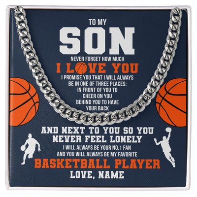 Cuban Link Chain Necklace | Personalized To My Son Necklace From Mom Dad Mother Father Never Forget I Love You Basketball Son Birthday Christmas Customized Gift Box Message Card | teecentury