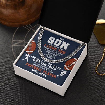 Cuban Link Chain Necklace | Personalized To My Son Necklace From Mom Dad Mother Father Never Forget I Love You Football Son Birthday Christmas Customized Gift Box Message Card | teecentury