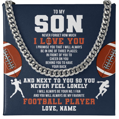 Cuban Link Chain Necklace | Personalized To My Son Necklace From Mom Dad Mother Father Never Forget I Love You Football Son Birthday Christmas Customized Gift Box Message Card | teecentury