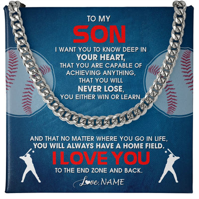 Cuban Link Chain Necklace | Personalized To My Son Necklace From Mom Dad Mother Father Never Lose Baseball Son Birthday Graduation Christmas Customized Gift Box Message Card | teecentury