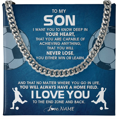 Cuban Link Chain Necklace | Personalized To My Son Necklace From Mom Dad Mother Father Never Lose Soccer Son Birthday Graduation Christmas Customized Gift Box Message Card | teecentury
