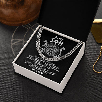 Cuban Link Chain Necklace | Personalized To My Son Necklace Viking Never Feel You Are Alone Odin Scandinavian Norse Runes End Son Birthday Christmas Customized Gift Box Message Card | teecentury